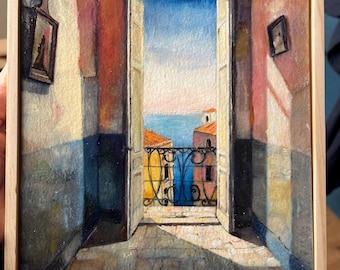 Framed Portuguese Seascape Oil Painting: Morning Light, Ocean View (7x10)