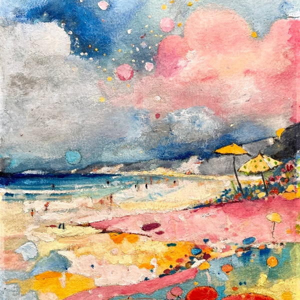 Original oil painting 6”x8” (15x20cm) Sugar Beach Maui beach colorful small artwork ocean and sky hawaiian beach