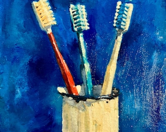 Original Oil Painting on Paper – Common Things Still Life vintage  Art (6.5 x 8 Inch)