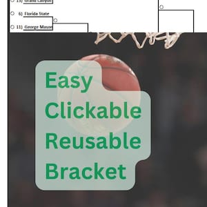 March Womens College Basketball Tournament Bracket Madness for 2025. Clickable Excel Bracket with customizable team option