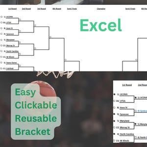March Womens College Basketball Tournament Bracket Madness for 2026. Clickable Excel Bracket with customizable team option