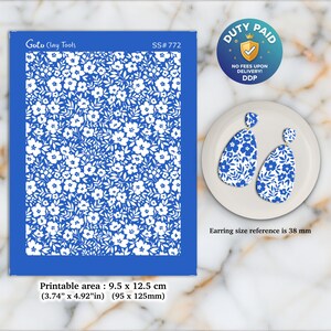 Ditsy Floral Silkscreen for Polymer Clay Earrings: 3.74" x 4.92" SS#772
