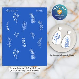 Serigrafía de flores silvestres para pendientes de arcilla polimérica: Plantilla para bisutería SS#657