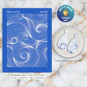 Waves Silkscreen for Polymer Clay Earrings: Contour Stencil (9.5x12.5cm) SS#839