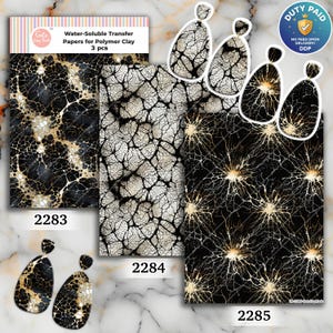 Papel de transferencia de mármol negro y dorado para arcilla polimérica: soluble en agua, 4 x 5,5 pulgadas
