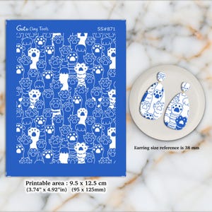 Cat Paws Silkscreen for Polymer Clay Earring making, Clay Stencils, Clay Earring Silkscreen, Polymer Clay Supplies SS#871