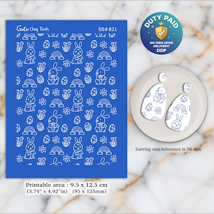 Easter Rabbit Silkscreen for Polymer Clay Earrings: Clay Stencil (9.5x12.5cm) SS#821