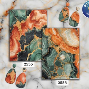 Papel de transferência de argila polimérica marmorizada: verde, laranja, 4x5,5"