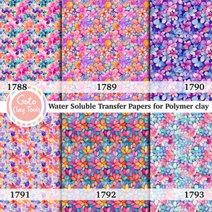 Wasserlösliches Transferpapier für Polymer Clay, Buntes Aquarell Blumenmuster, Polymer Clay Bildtransfers, magisches Transferpapier
