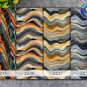May include: Four rectangular panels featuring abstract wavy patterns. The first shows orange, black, and teal lines. The second and third display gold, gray, and black waves. The fourth features blue and gray tones. Each panel is labeled 2235 to 2238.