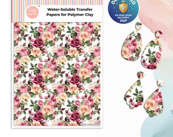 Watercolor Flower Transfer Paper for Polymer Clay: Water Soluble Image Transfers #833