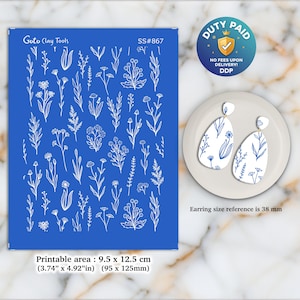 Serigrafia de flores silvestres para brincos de argila de polímero: estêncil para fabricação de joias SS#867