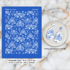Moths Silkscreen for Polymer Clay Earring making, Clay Stencils, Clay Earring Silkscreen, Polymer Clay Supplies SS#866