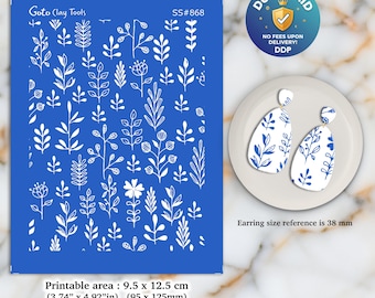 Leaves Silkscreen for Polymer Clay Earrings: Jewelry Making Stencil SS#868