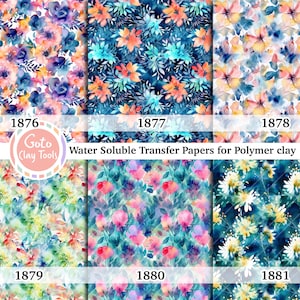 Blue Floral Water Soluble Transfer Paper for Polymer Clay