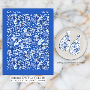 Boho Leaves Silkscreen for Polymer Clay Earring making, Clay Stencils, Clay Earring Silkscreen, Polymer Clay Supplies SS#641