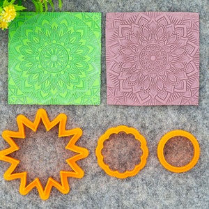 Mandala with Cutter Texture mat for polymer clay, Polymer Clay Rubber Texture mat, Texture Tile mats, Rubber Texture Sheet #M-6