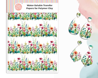 Transfer paper for polymer clay, wildflower border, water soluble transfer paper, polymer clay image transfers, magic transfer paper #797