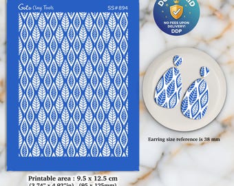 Leaves Silkscreen for Polymer Clay Earrings: Jewelry Making Stencil SS#894