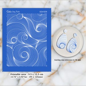 Waves contour Silkscreen for Polymer Clay Earring making, Clay Stencils, Clay Earring Silkscreen, Polymer Clay Supplies SS#839