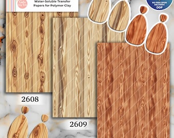 Carta transfer effetto legno per la realizzazione di orecchini in pasta polimerica - Foglio transfer idrosolubile 4x5,5 pollici #TP26-2