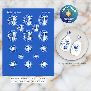 Sérigraphie ésotérique pour boucles d'oreilles en pâte polymère : pochoir en argile SS#856