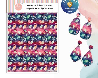 Watercolor Flower Transfer Paper for Polymer Clay: 4x5.5" Water Soluble Sheet #855