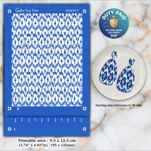 Ikat Silkscreen for Polymer Clay Earrings: Indian Style Stencil SS#917