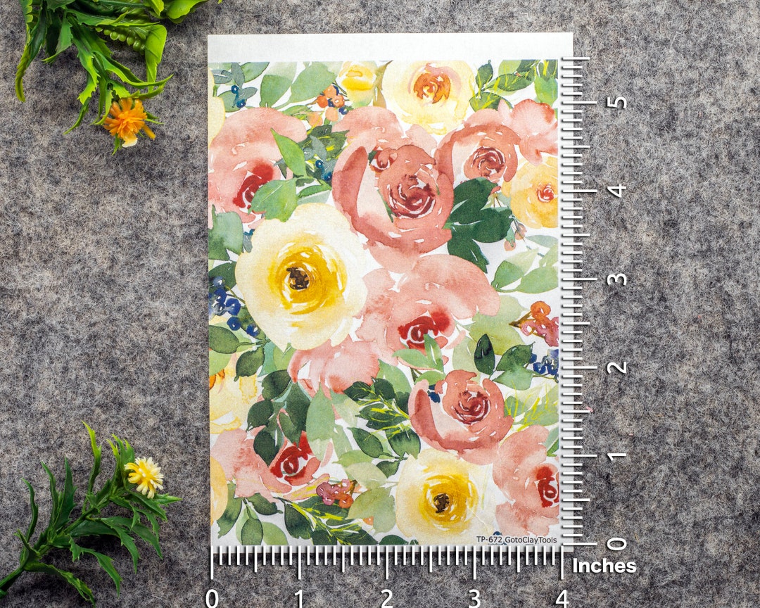Transfer Paper for Polymer Clay, Watercolor Flowers, Water Soluble