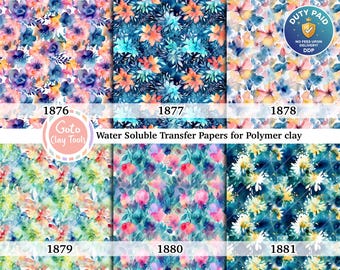Blau Blumen Transferpapier für Polymer Clay