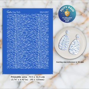 Wavy Lines Silkscreen for Polymer Clay Earrings: 9.5x12.5cm SS#1097