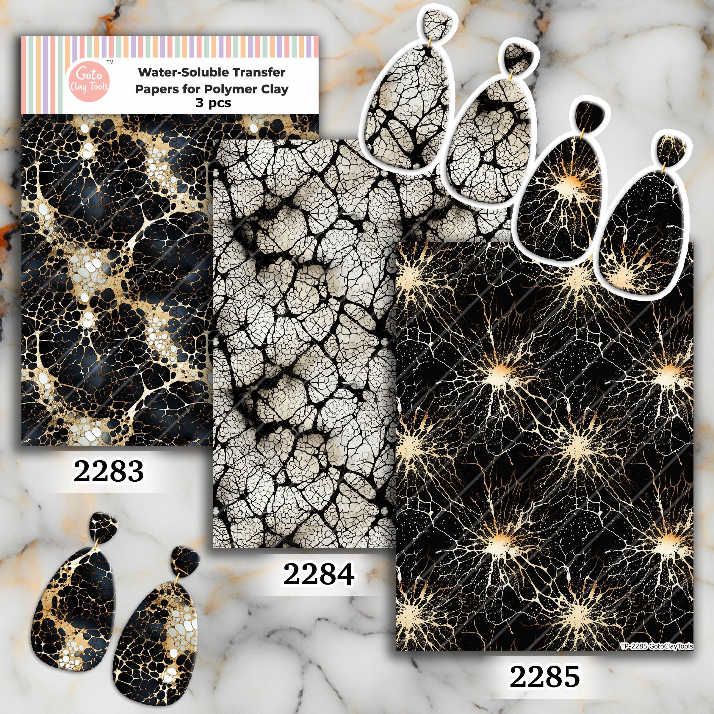 Water soluble Transfer paper for polymer clay, Black and gold marble transfer paper, polymer clay image transfers, magic transfer paper
