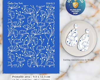Ginkgo Leaf Silkscreen for Polymer Clay Earrings: Jewelry Making Stencil. SS#613