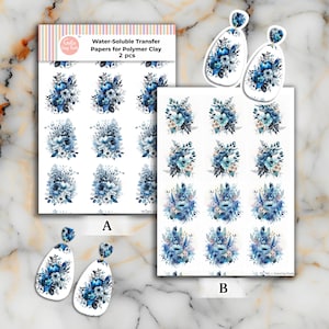 Carta transfer per pasta polimerica, fiori acquerellati, carta transfer idrosolubile, trasferimento di immagini in pasta polimerica, carta transfer magica n. 785
