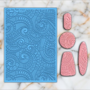 Doodle waves Texture mat for polymer clay, Polymer Clay Rubber Texture mat, Texture Tile mats, Rubber Texture Sheet #560