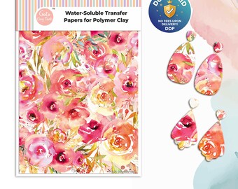 Watercolor Flowers Transfer Paper for Polymer Clay (4x5.5 inches) #621