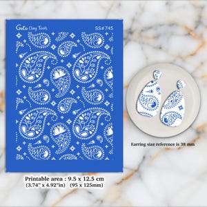 Doodle Paisley Silkscreen for Polymer Clay Earring making, Clay Stencils, Clay Earring Silkscreen, Polymer Clay Supplies SS#745