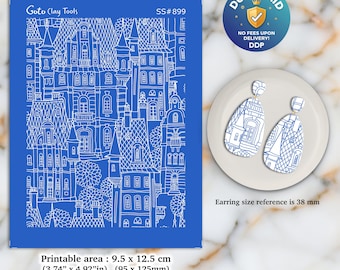 Buildings Silkscreen for Polymer Clay Earrings: Jewelry Making Stencil SS#899