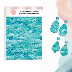 Carta transfer per pasta polimerica, Watercolor Waves, carta transfer idrosolubile, trasferimento di immagini in pasta polimerica, carta transfer magica n. 802