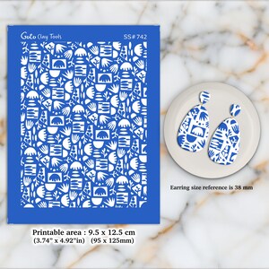 Silkscreen for Polymer Clay Earring making, Clay Stencils, Clay Earring Silkscreen, Polymer Clay Supplies SS#742