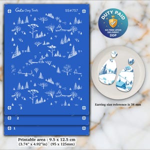 Christmas Snow Hill Silkscreen for Polymer Clay Earrings: 3-Layer Stencil SS#757