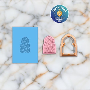 Juego de tapete y cortador de textura de goma para mihrab: Arco árabe de arcilla polimérica