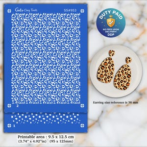 Plantilla de serigrafía de arcilla polimérica con estampado de leopardo para la fabricación de pendientes SS#953