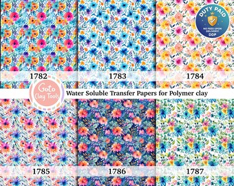 Watercolor Floral Transfer Paper for Polymer Clay (4x5.5 inches)