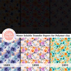 Blue floral Water soluble Transfer paper for polymer clay, Colorful watercolor flower, polymer clay image transfers, magic transfer paper Bottom line-3papers