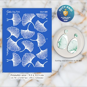 Ginkgo Leaf Silkscreen for Polymer Clay Earrings: Jewelry Making Stencil  SS#589