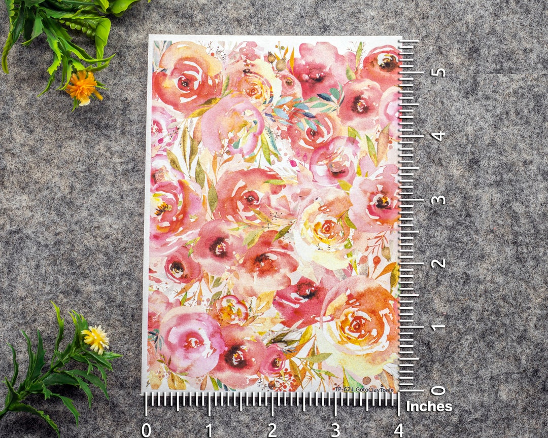 Transfer Paper for Polymer Clay, Watercolor Flowers, Water Soluble