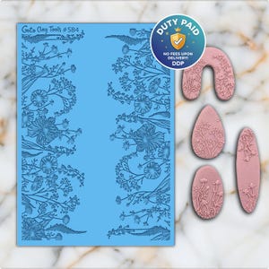 Tapete texturizado de flores silvestres para joyería de arcilla polimérica: Azulejo de caucho n.° 584