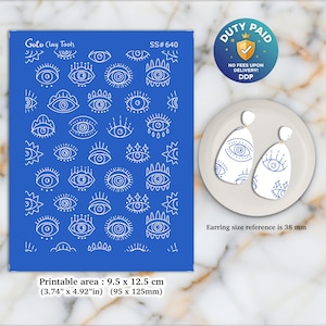 Evil Eye Silkscreen for Polymer Clay Earrings: Clay Stencil (9.5x12.5cm) SS#640