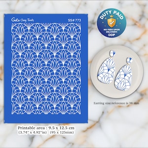 Fan Silkscreen for Polymer Clay Earrings: Ornamental Stencil (9.5x12.5cm) SS#773
